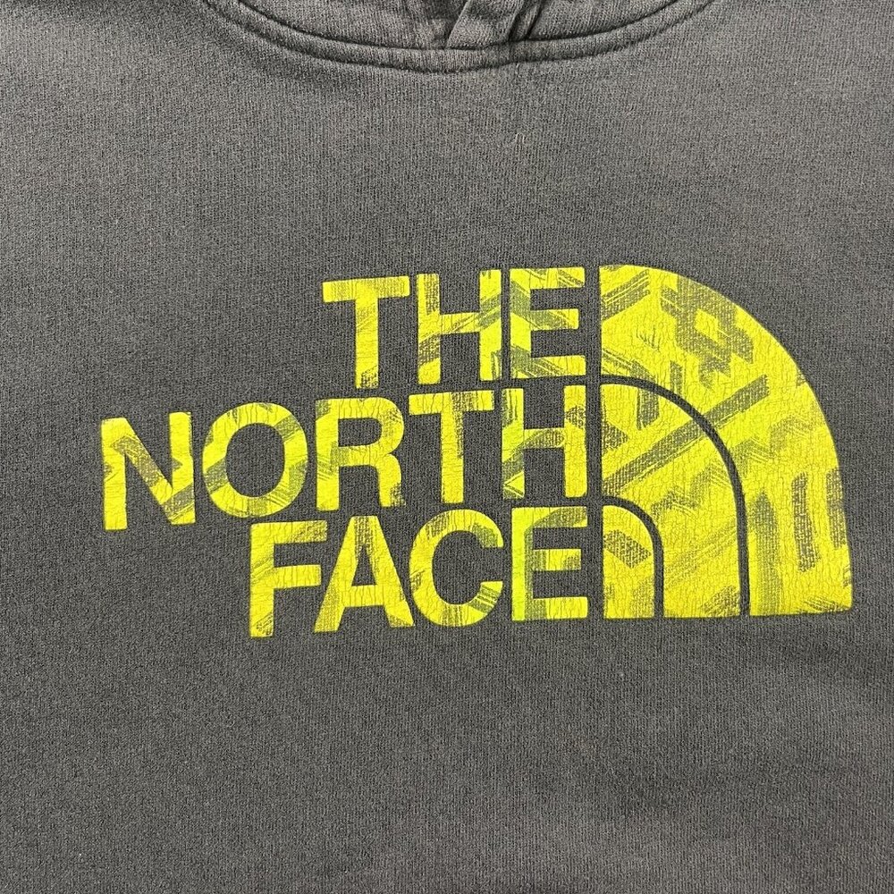 The North Face Hoodie Sweatshirt Mens Small Gray Yellow Logo Pullover 4501494992